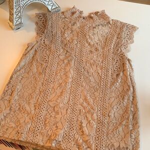 Cable & Gauge Lace Top in Champagne